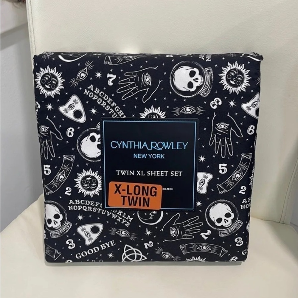 Cynthia Rowley Black & White Halloween Ouija TWIN X-LONG Sheet Set